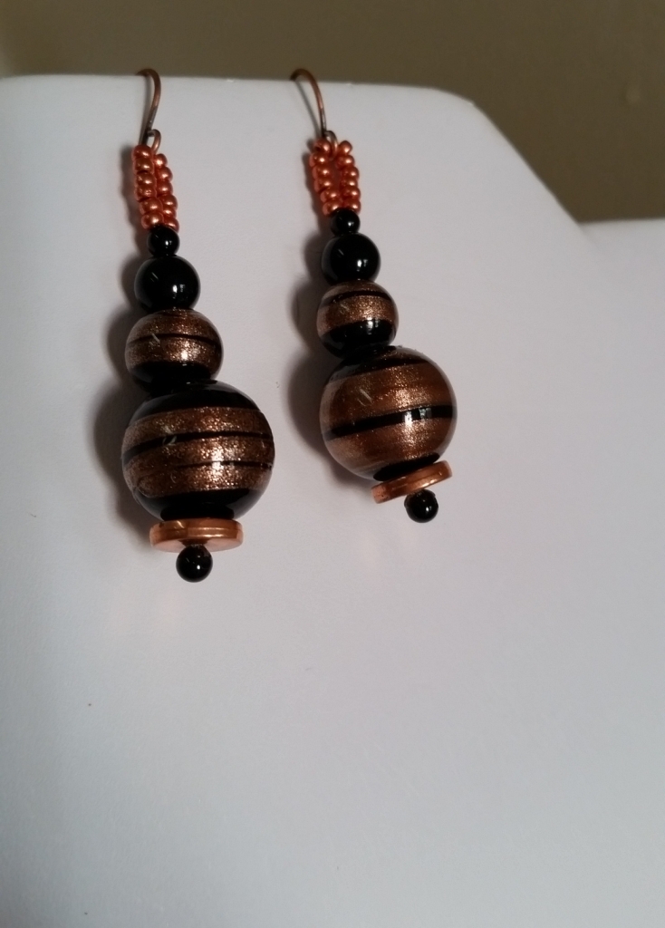 Copper & Black Art Glass Earrings